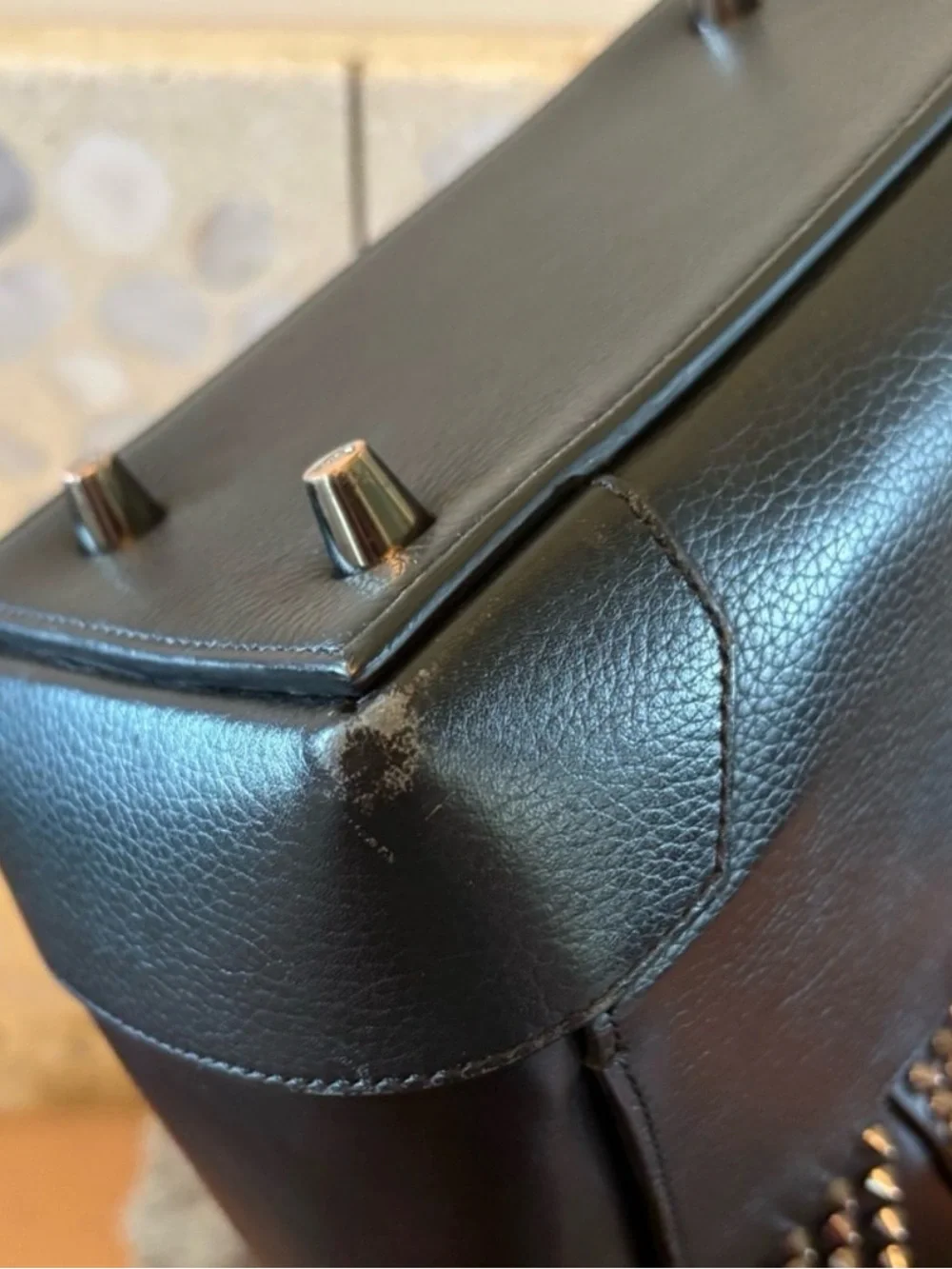 Authentic Christian Louboutin Small Eloise Black Leather Spiked Tote Crossbody⁠